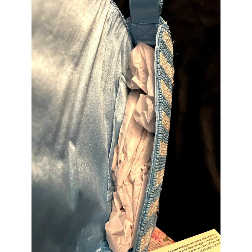 New Release Handcrafted in India Blue Striped Vegetable Beaded Bag Viral TikTok - Picture 6 of 9
